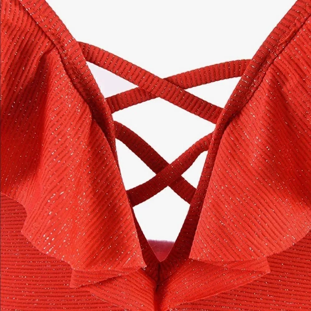 Deep V High Cut One Piece  Lace Up Swimsuit